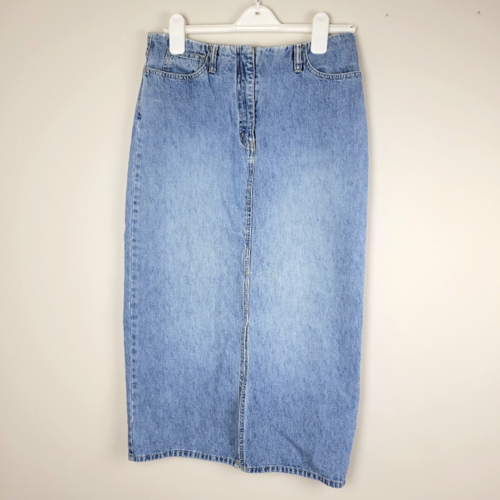 Vintage NY JEANS Y2K/ 90s Midi Denim Skirt Lightwash Pockets Zipper Cott…
